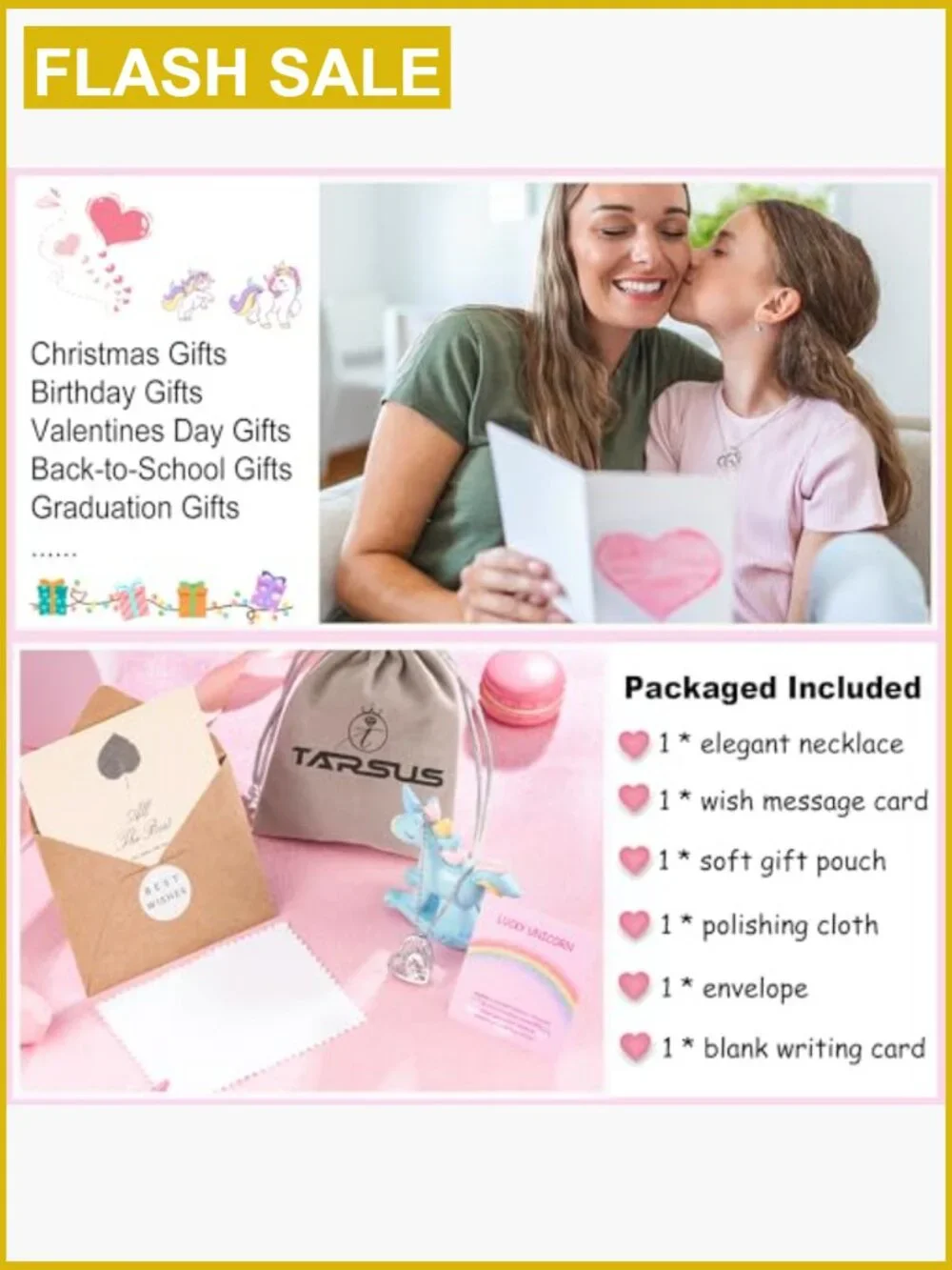 Unicorn Pendant Necklace for Girls, Stainless Steel Cubic Zirconia